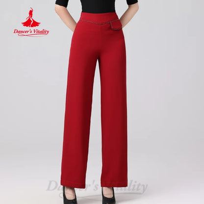 Latin Dance Costume Women Customized High Waisted Slimming Straight Leg Pants Tango ChaCha Samba Professional Practice Clothes