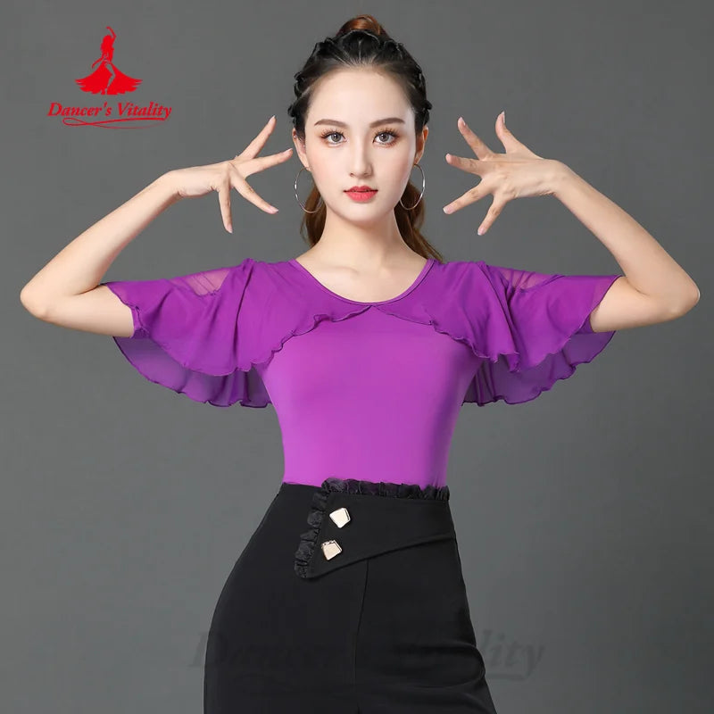 Latin Dancing Outfit Women Customized Summer Comfort Slimming Professional Practice Top Tango Chacha Rumba Performance Clothing