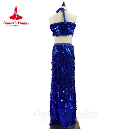 Belly Dance Costume for Women Customsized Big Sequins Top+split Long Skirt 2pcs Customsize Adult Child Oriental Professional Set