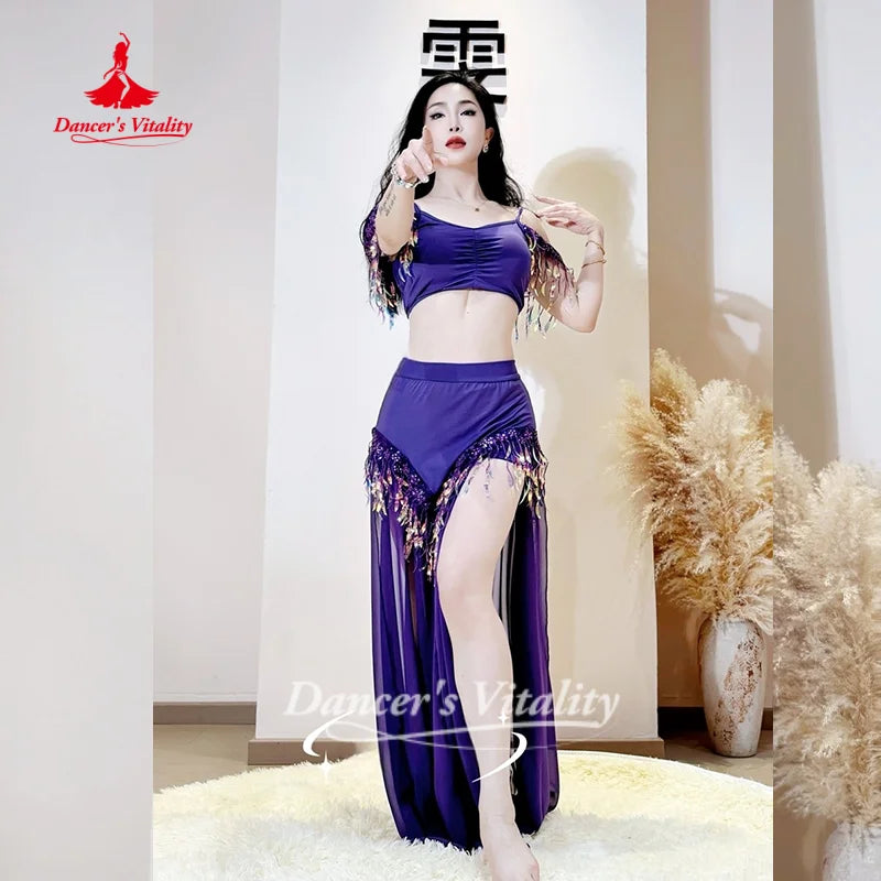 Belly Dance Costume Women's Advanced Sequin Tassel Performance Set Adult Oriental Dance Practice Clothes Dancer's Vitality