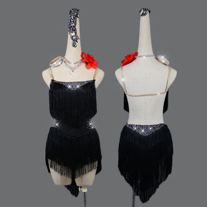 Latin Dance Dress Sling fringe Skirt Diamond Competition Clothing High-End Custom Adult Child Professional Performance Clothes