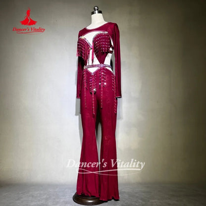 Belly Dance Costumes for Women's Customized Shoulder Sleeves+Bra+Pants 3pcs Competition Performance Clothing Dance's Vitality