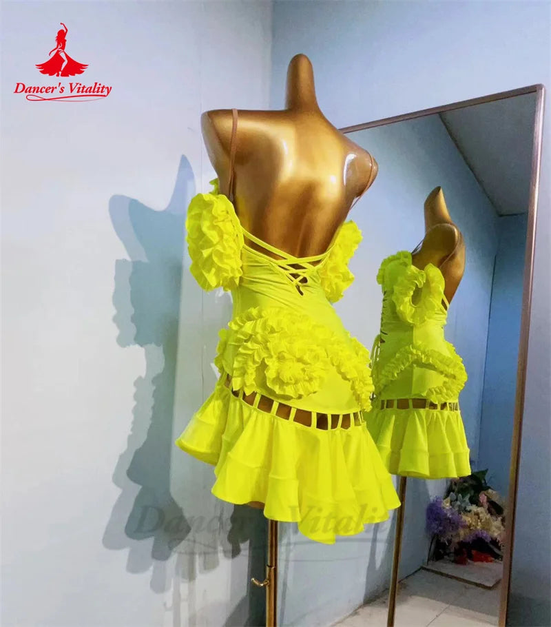 Latin Practice Dress for Women Spandex Flower Rumba Chacha Tango Performance Competiton Costume Custom Adult Child Latin Dresses