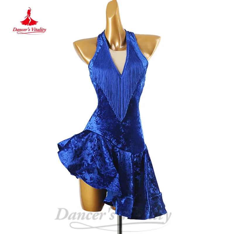 Latin Dance Performance Costumes Customized Senior Velvet Sexy Backless Fishtail Skirt Tango Chacha Rumba Competition Clothing