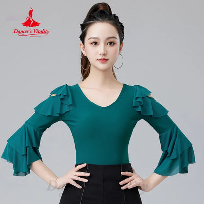 Modern Dance Clothing Women Customized Comfortable Slimming Practice Top Social Dance Tops Tango Chacha Samba Practice Clothes