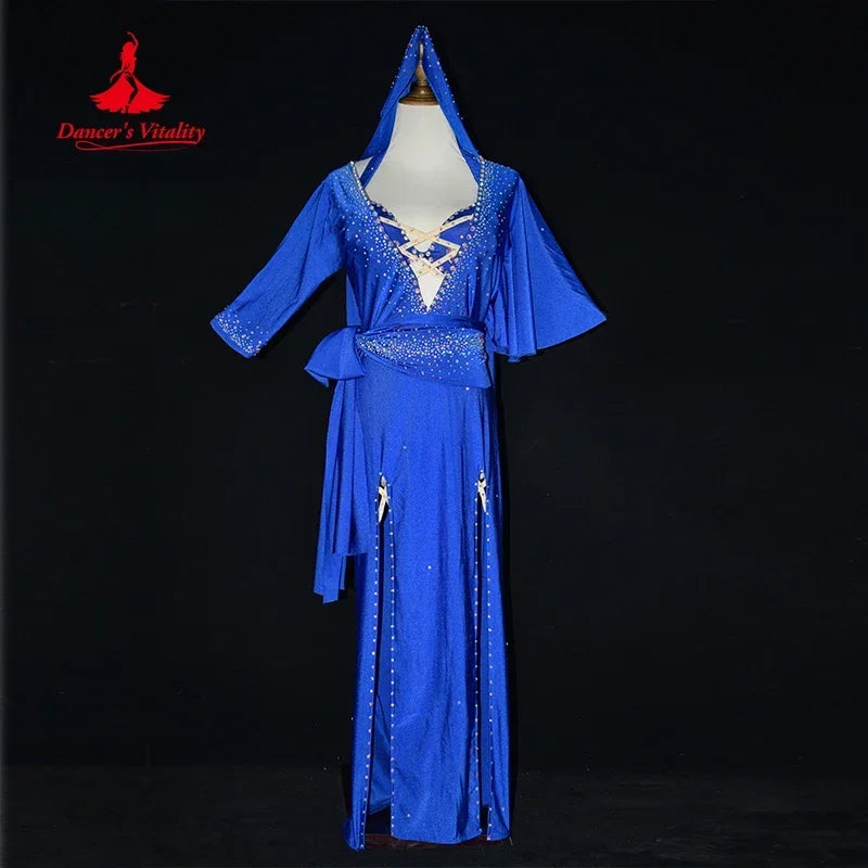 Belly Dance Performance Costume Suit for Women Custom Robe+bra+belt+hip Scarf 4pcs Adult Child Baladi Shaabi Competiton Suit