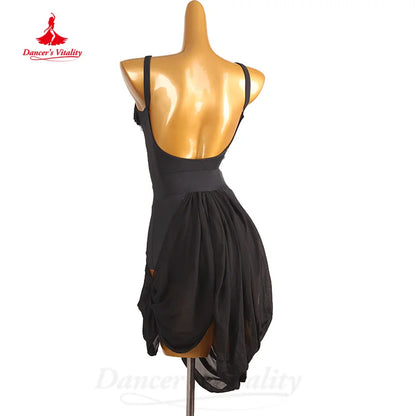 Latin Dance Practice Costumes Customized Black Sexy Backless Dress Women Tango Chacha Samba Professional Competition Dresses