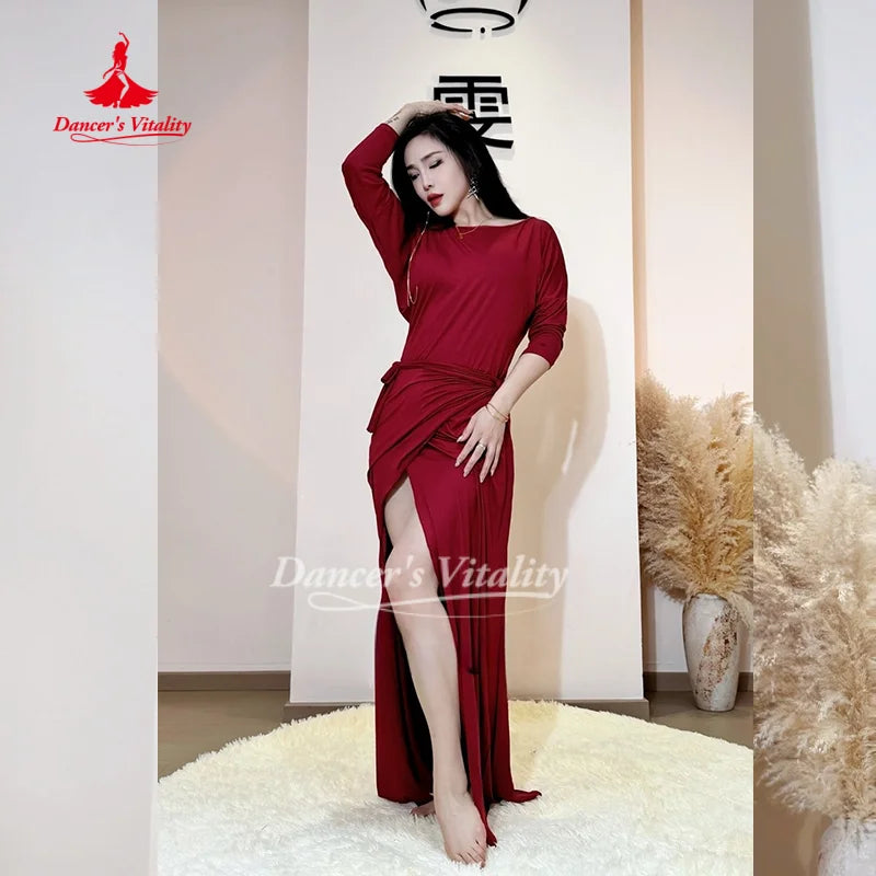 Belly Dancer Costume Women Sexy Temperament Wine Red Performance Dress Adult Oriental Dancing Practice Clothes Dancer's Vitality