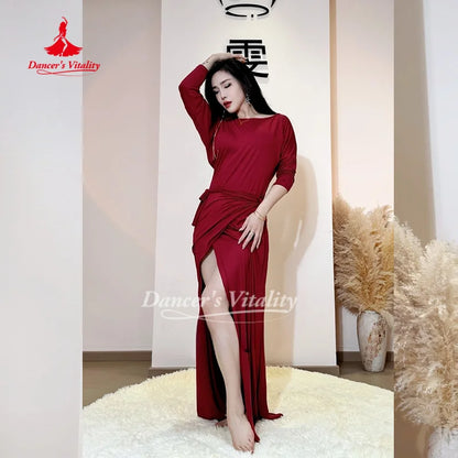 Belly Dancer Costume Women Sexy Temperament Wine Red Performance Dress Adult Oriental Dancing Practice Clothes Dancer's Vitality