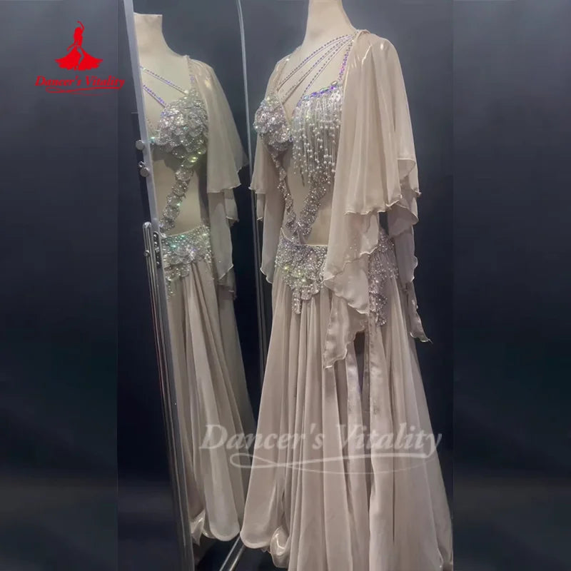 BellyDance Outfit Customized Senior AB Stones Bra+Sexy Long Skirt 2pcs Oriental Dance Competition Clothing Dance's Vitality