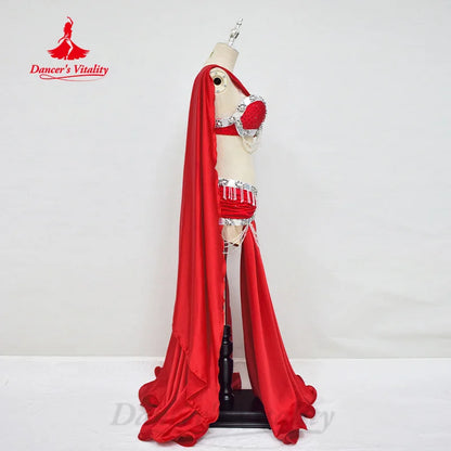 Belly Dancing Performance Costume Women Customized Senior AB Stones Bra+tassel Satin Long Skirt 2pcs Oriental Dance Outfit Suit