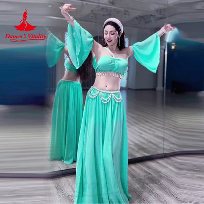 Belly Dancer Costume Set for Women Senior AB Stones Bra Top+chiffon Long Skirt 2pcs Custom Adult Child Oriental Dancing Outfit