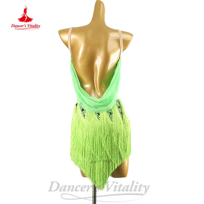 Latin Dance Tassel Dress for Adults and Children Customized Sexy Backless Tango Chacha Samba Professional Performance Clothing