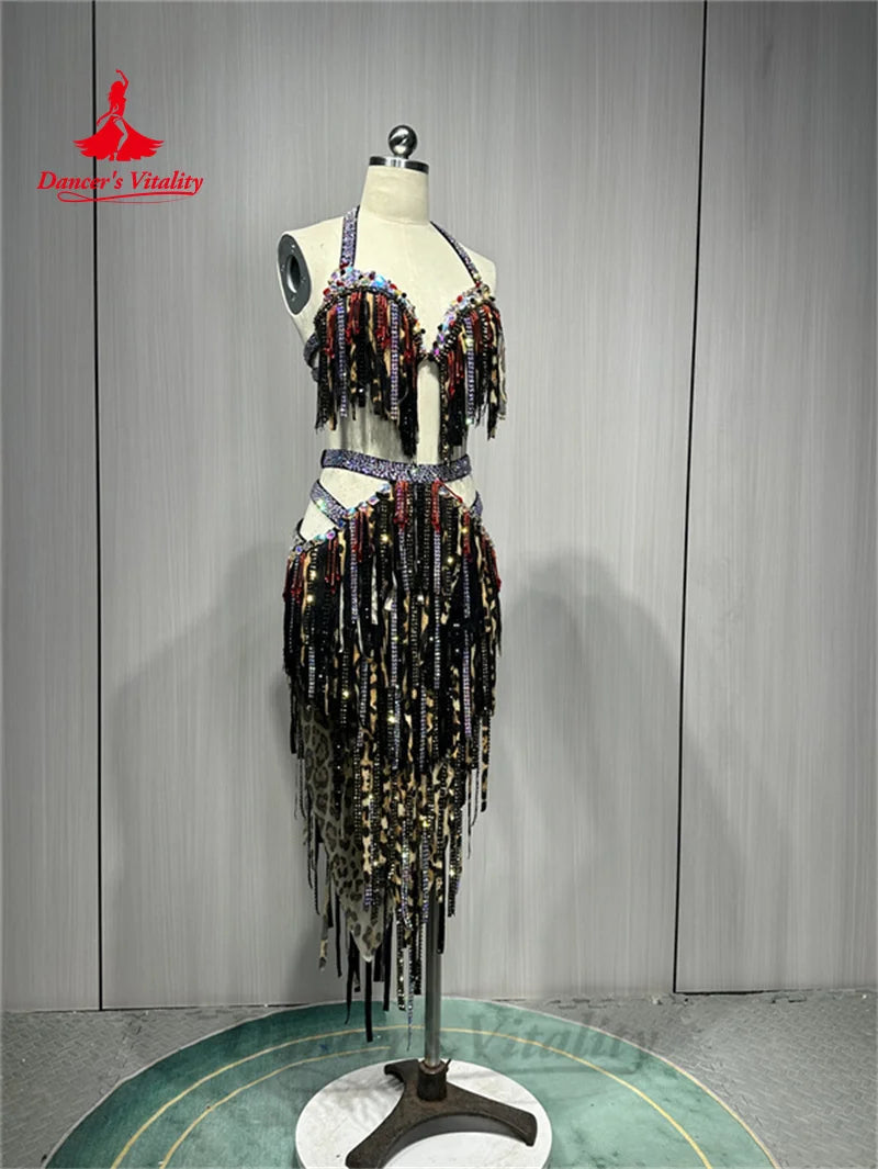 Belly Dance Costume Suit Customsized Women's Tassels Bra+irregular Long Skirt Oriental Dance Professional Performance Clothing