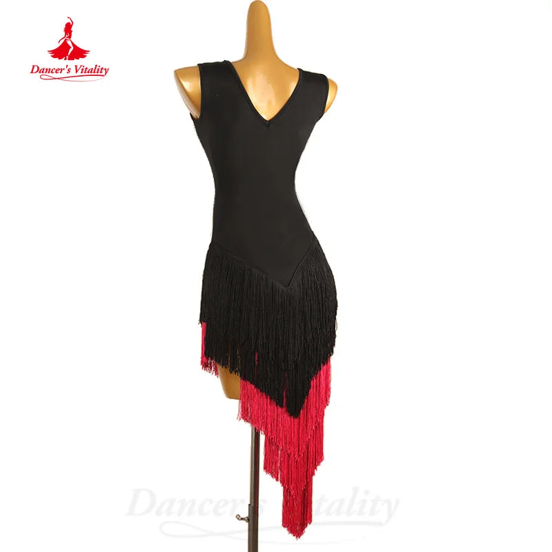 Latin Dance Practice Costumes Customized Comfortable Sleeveless Tassel Dress Tango Chacha Samba Professional Performance Costume