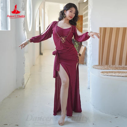 Belly Dance Costume Suit for Women Shaabi Balai Saidy Clothing Long Sleeves Robe+belt Girl's Oriental Belly Dancing Stage Outfit