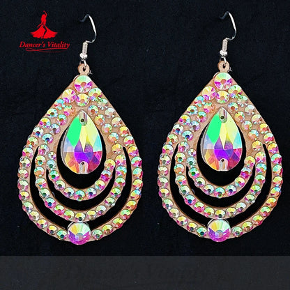 Belly Dancing Performance Earrings Customized Luxury Rhinestones Earring Moderndance Oriental Dance Competition Accessories