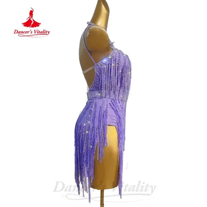 Latin Dance Performance Costumes for Women Customized High-end Luxury Full Diamond Fringe Dress Children Latin Dance Dresses