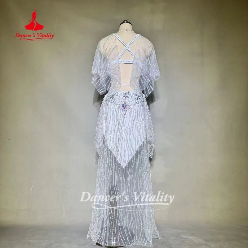 Belly Dance Suit Customized Exquisite Pearl AB Stones Performance Costume Oriental Dance Competition Clothing Dance's Vitality
