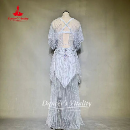 Belly Dance Suit Customized Exquisite Pearl AB Stones Performance Costume Oriental Dance Competition Clothing Dance's Vitality