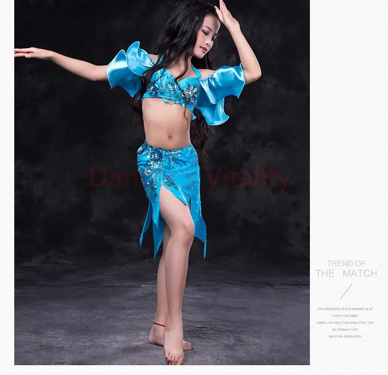 Girls belly dance clothes kids luxury belly dance suit girls top+short skirt+undewear+long skirt 4pcs kids belly dance set S,ML