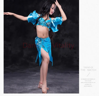 Girls belly dance clothes kids luxury belly dance suit girls top+short skirt+undewear+long skirt 4pcs kids belly dance set S,ML