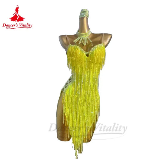 Latin Dance Performance Dress for Women Custom Senior AB Stones Rumba Chacha Tango Competiton Costume Skirt Child Latin Dresses