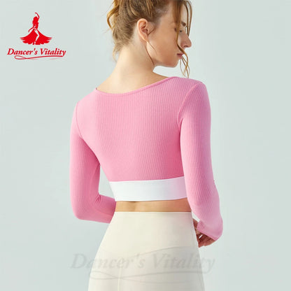 Yoga Costume Top for Women Long Sleeved Adult's Semi Fixed Cup Short Slim Fit  Running and Aerobics Fitness Clothing Tops