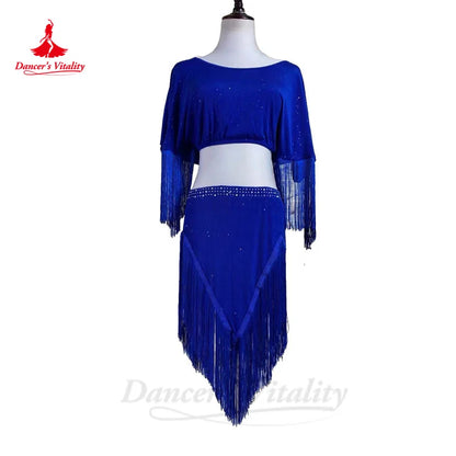 Belly Dance Costume Set for Women Chalf Sleeves Top+tassel Skirt 2pcs Adult Children Oriental Belly Dancing Performance Outfit