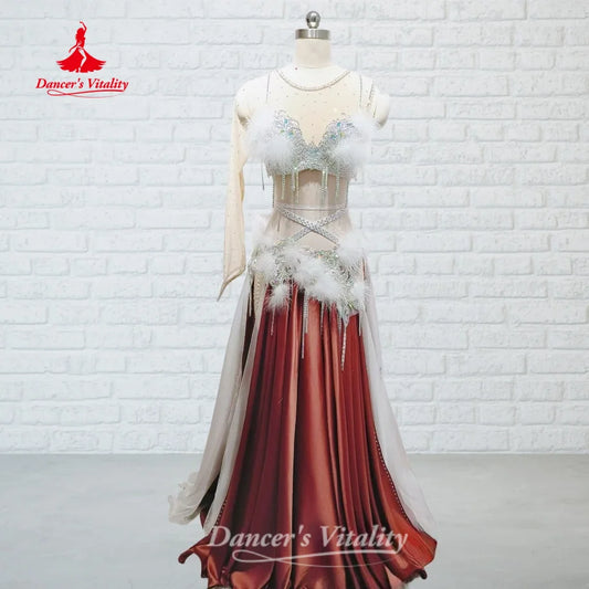 BellyDance Suit for Women Customized  AB Stones Feather Performance Costume Oriental Dance Competition Clothing Dance's Vitality