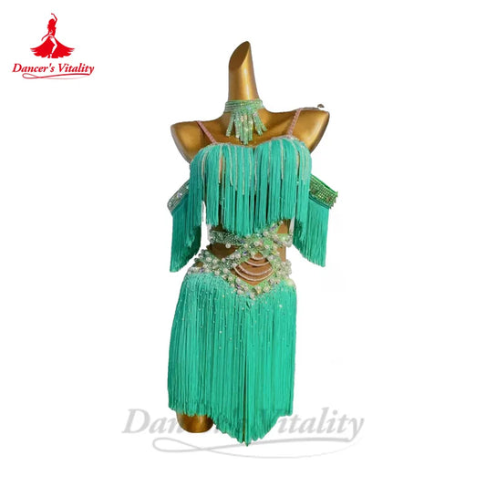 Latin Dance Performance Dress for Women Customsized AB Stones Rumba Chacha Tango Competiton Skirt Adult Child Latin Dresses