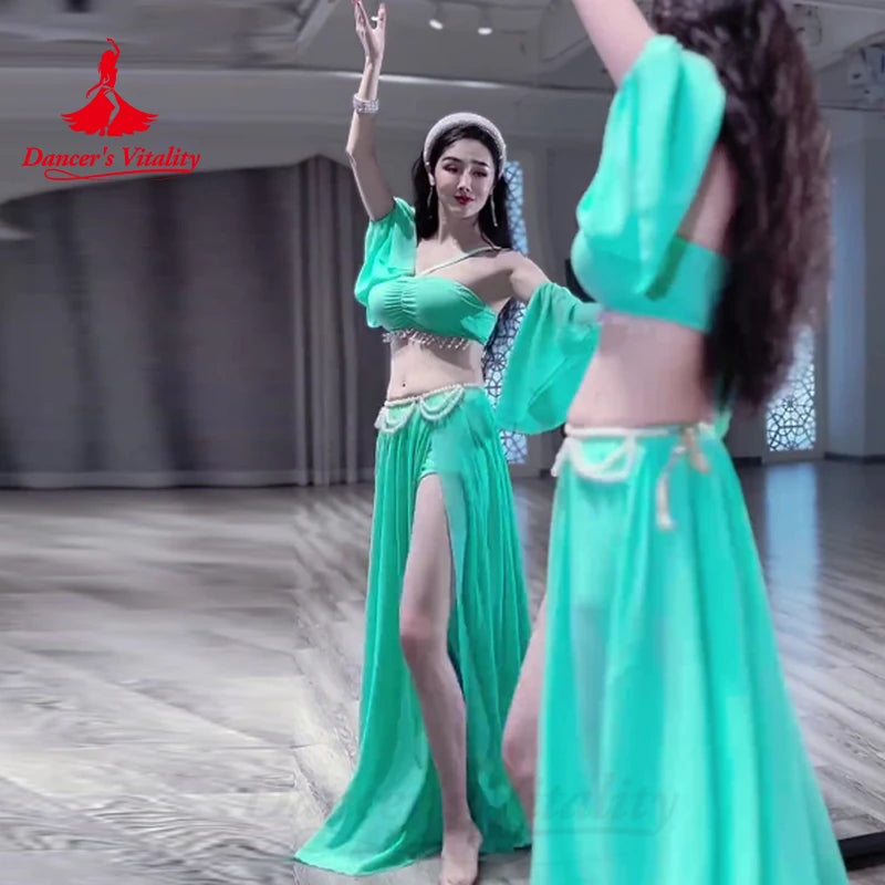 Belly Dancer Costume Set for Women Senior AB Stones Bra Top+chiffon Long Skirt 2pcs Custom Adult Child Oriental Dancing Outfit