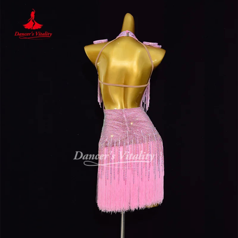 Latin Dance Sexy Backless Tassel Dress Customized Cha Cha Rumba Samba Performance Costume Competition Dresses Dancer's Vitality