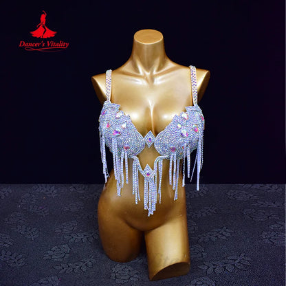 BellyDance Costume Women Customized High Luxury Full Diamond Tassel Professional Performance Clothing Set Oriental Dance Outfit