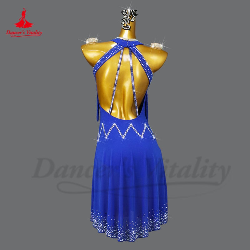 Latin Dance Dress for Women High-End Custom Rumba Chacha Fashion Costume Skirt AB Stones Adult Children Latin Fringe Dresses