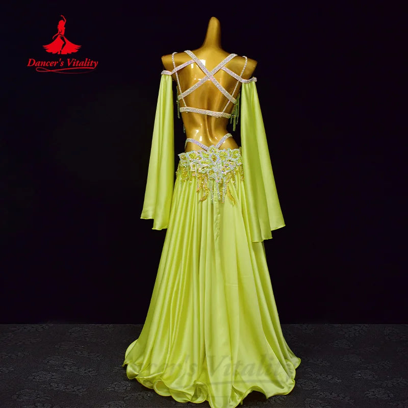 Belly Dance Suit Customized Exquisite Pearl Bra+Sexy Split Split Long Skirt 2pcs Oriental Dance Professional Performance Costume