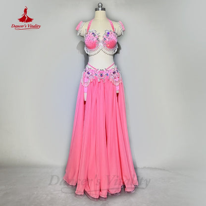 Belly Dance Performance Suit for Adult Children Customsized Bra+split Long Skirt 2pcs Female Oriental Dance Professional Outfit