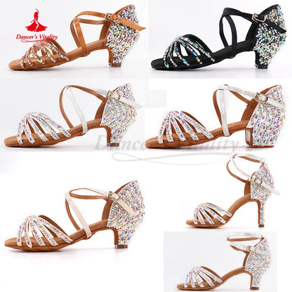 Child Latin Dance Shoes Adult Female Latin Dancing Shoes Accessories for Women Rumba Chacha Tango Shoes Modern Ballroom Clothes