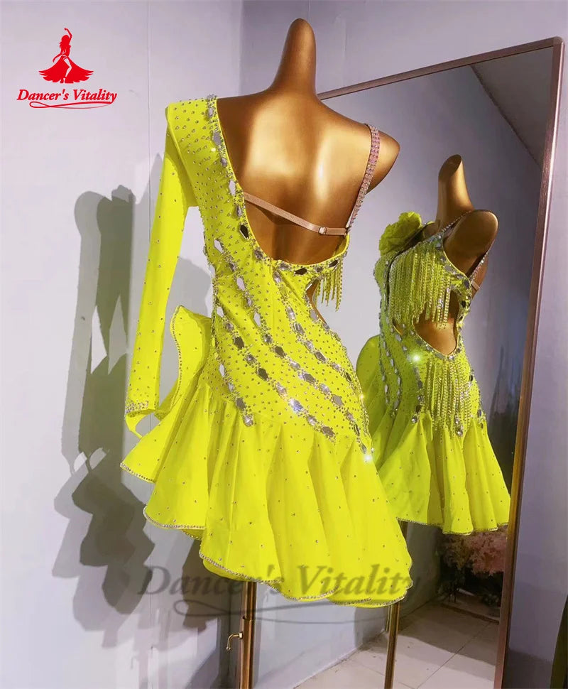 Latin Dance Performance Dress for Women Senior AB Stones Rumba Chacha Tango Competiton Clothing Custom Adult Child Latin Dresses