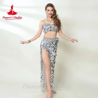 Belly Dance Performance Costume for Women Customsized Sequins Bra Top+long Hip Skirt 2pcs Adult Child Oriental Bellydance Outfit