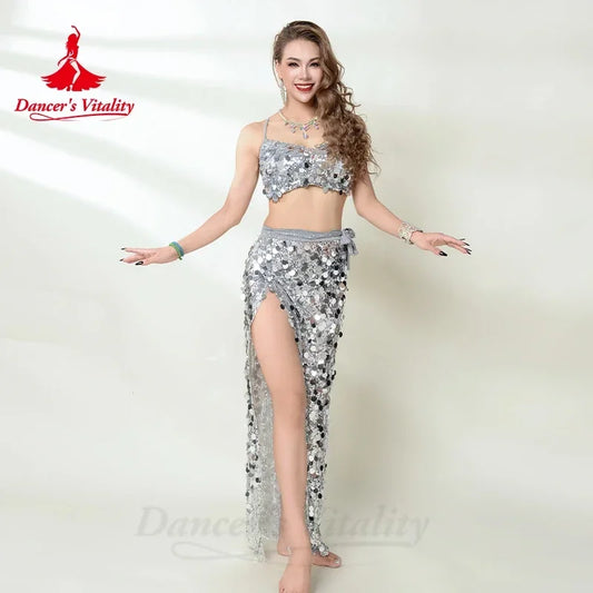 Belly Dance Performance Costume for Women Customsized Sequins Bra Top+long Hip Skirt 2pcs Adult Child Oriental Bellydance Outfit