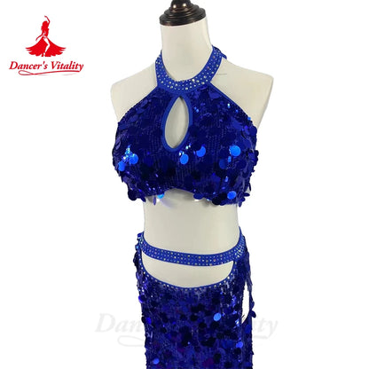 Belly Dance Costume for Women Customsized Big Sequins Top+split Long Skirt 2pcs Customsize Adult Child Oriental Professional Set