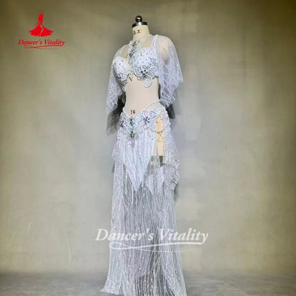 Belly Dance Suit Customized Exquisite Pearl AB Stones Performance Costume Oriental Dance Competition Clothing Dance's Vitality