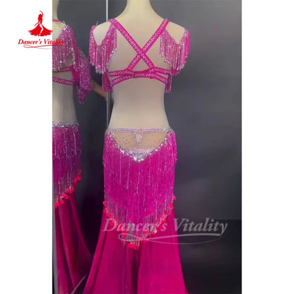 BellyDance Set Customized Senior AB Stones Fringe Suit Oriental Dance Drum Solo Competition Performance Outfit Dance's Vitality