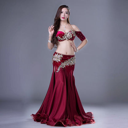 Belly Dance Competiton Costume Senior Velvet Bra+split Long Skirt 2pcs for Women Oriental Belly Dancing Performance Clothing