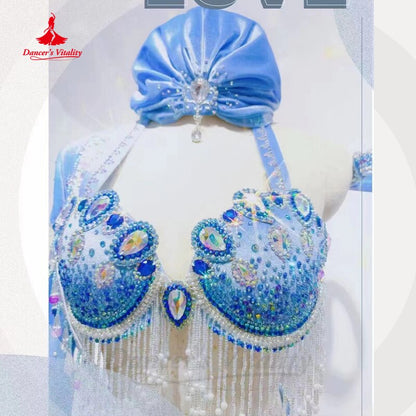 Belly Dance Costume Set Senior AB Bra+headdress+robe 3pcs Customsized Shaabi Baladi Performance Women Saidi Clothing Outfit