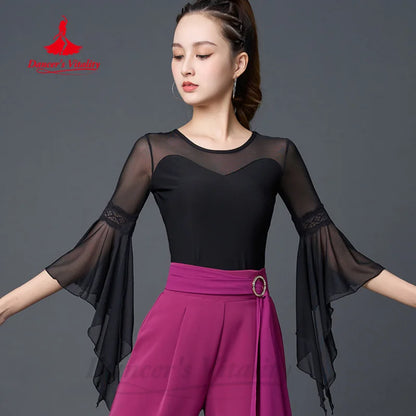 Latin Dancing Costumes Women's Customization Comfortable and Slimming Flared Sleeve Top Chacha Tango Rumba Practice Clothes