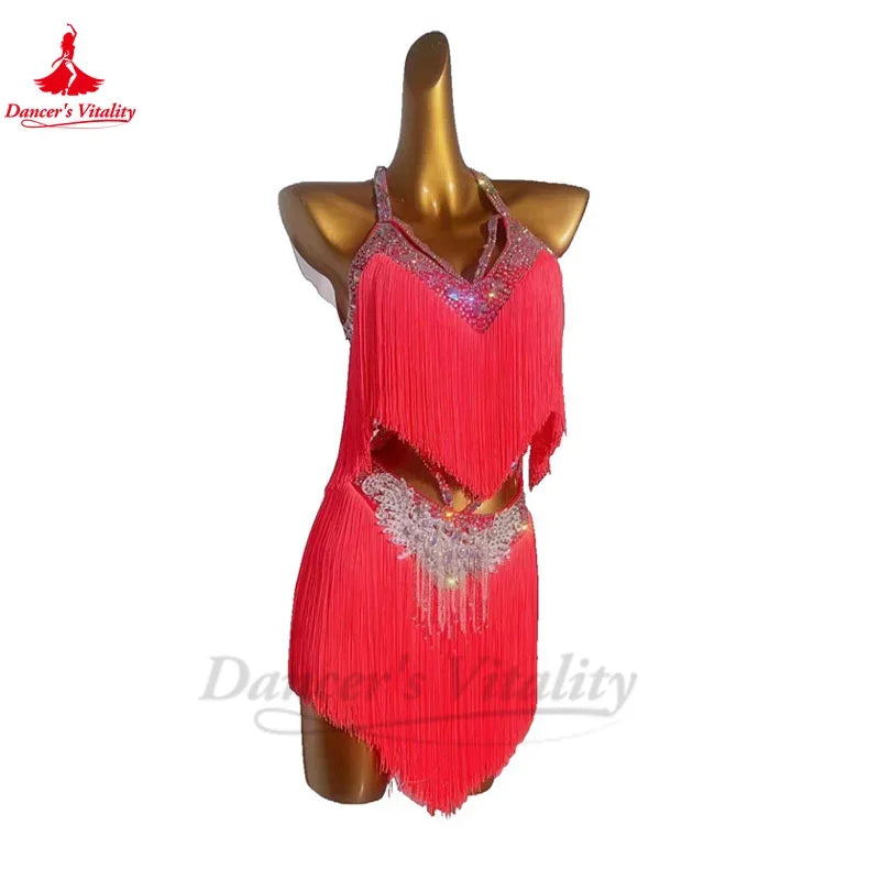 Latin Dance Performance Dress for Women Custom Rumba Chacha Tango Compettion Fringe Skirt Adult Child Latin Dance Tassel Dresses