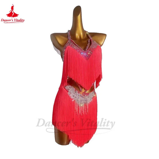 Latin Dance Performance Dress for Women Custom Rumba Chacha Tango Compettion Fringe Skirt Adult Child Latin Dance Tassel Dresses