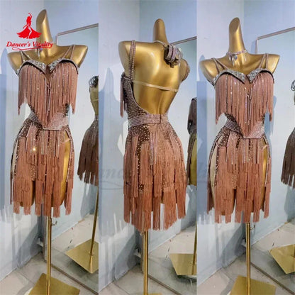 Latin Dance Fringe Dress for Women Custom Rumba Chacha Tango Performance Competiton Costume Adult Children Latin Dancing Outfit